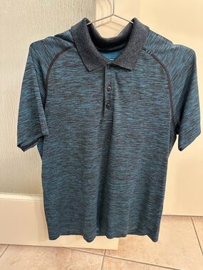 Lululemon Men's Heathered Blue Short-Sleeve Polo Shirt